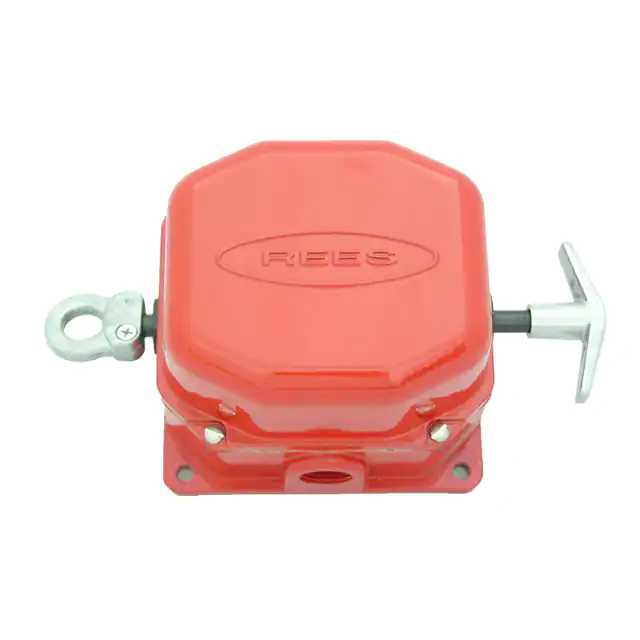 Промышленный тросовый переключатель в металлическом корпусе с красной кнопкой активации